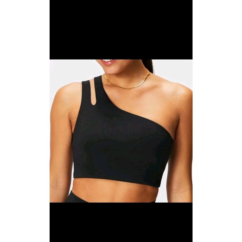 FABLETICS Black Sz M Asymmetrical Double Strap Midi Bra Active Performance Top